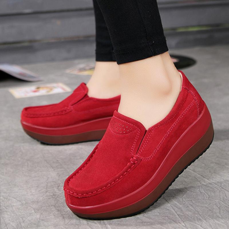 Dámské boty na platformě z kravské semiše Módní vycházkové boty typu rocker Nazouvací mokasíny Elegantní boty pro matku