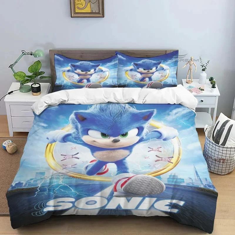 3D Cartoon Game Hedgehog Comforter Bedding Set,Duvet Cover Bed Set Quilt Cover Pillowcase,King Queen Size Bedding Set