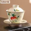 120ml krém Ru Kiln respektní Gaiwan vintage ručně malovaná granátová čajová mísa na čaj, víko na čaj, miska na čajový obřad, kolekce