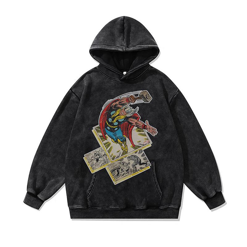 Cartoon Digital Direct Injection Printing Hooded Sweater Oversize Retro Washed Old Hoodie For Men And Women