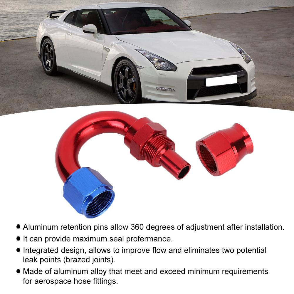 AN10 Aluminum Alloy Red Blue Oil Line End Fitting Adapter for PTFE Fuel Hose 180 degrees