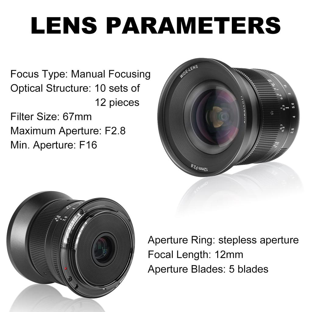 7 Artisans 12mm Ultra Wide Angle Manual Focus Prime Lens Compatible for SONY Mirrorless Camera A6500 A6300 A6100 A6000 A5100 A5000 A9 NEX 3 3N NEX 5