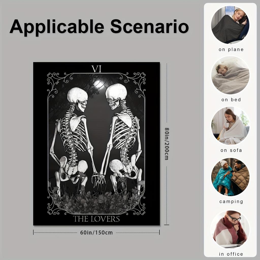 Cozy Skull Couple Flannel Throw Blanket - Soft, Warm & Allergy-Friendly for Couch, Bed, Office - Perfect for Halloween & Christmas Gifts