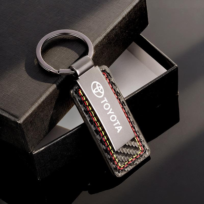 ANG2   New Carbon Fiber Leather Car Keychain Key Ring Gift For Toyota Gazoo Racing Corolla Yaris TRD Auris Rav4 Prius Prado Accessories