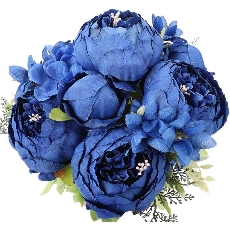 Faux Peony Bouquet 13 Heads Flowers Bud Vintage Artificial Peony 47cm Silk Flowers for Wedding Home Decoration,1pc