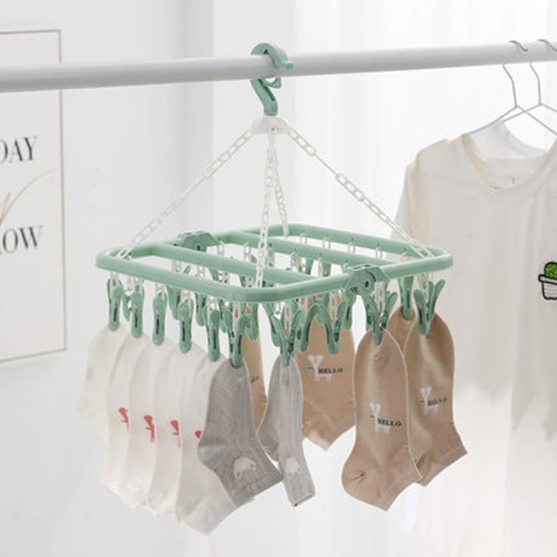 Windproof Drying Rack Plastic 32 Clip Hanger Young Students Sock Rack Baby Home Multi-functional Drying Rack Durable