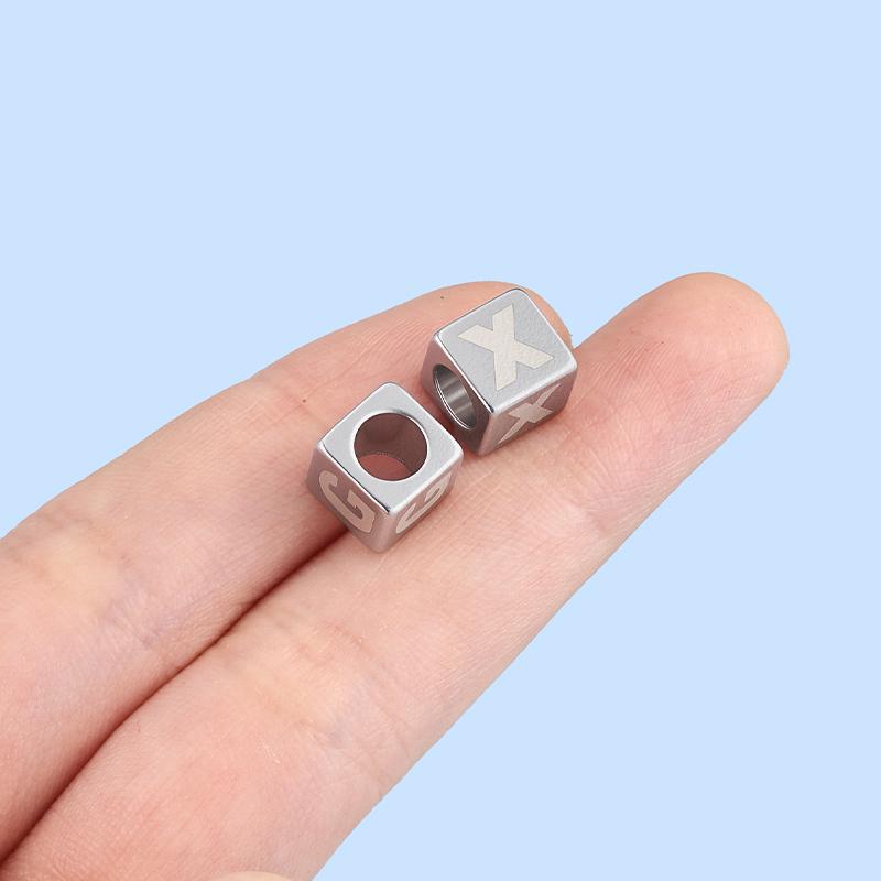 Stainless Steel Square Letter Spacer Beads Alphabet Charm Waterproof Accessories for Personalized Bracelet Jewelry DIY Making