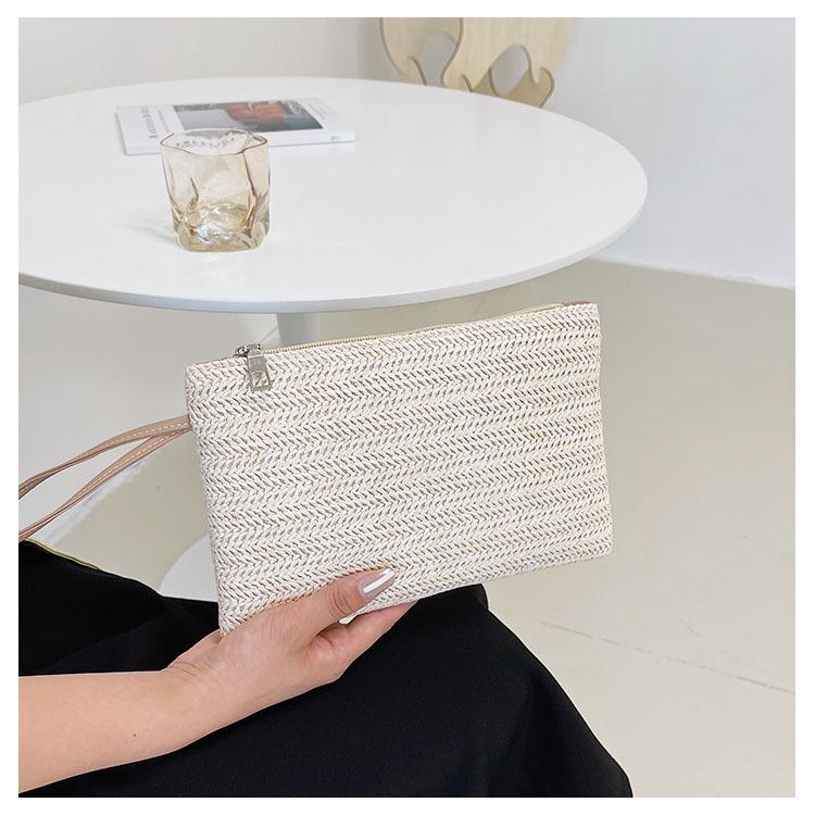 

Плетеная сумка, модная женская сумка-клатч на запястье, женская повседневная сумка для денег и телефона, сплошной соломенный плетеный кошелек для монет, пляжный кошелек, сумка для карт