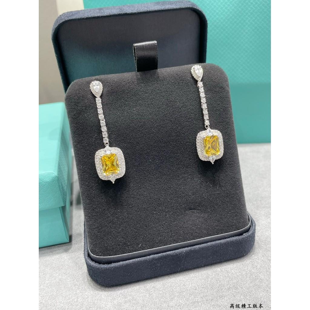 Yellow Diamond Earrings, Colored Gemstones, Non Allergic Electroplating, Thick Gold Birthday Gift, Daily Dressing