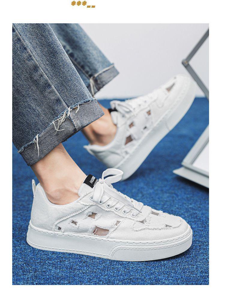2025 Men's Breathable Canvas Shoes - Summer Fashion, Trendy, Odor-Resistant, Ripped, Wear-Resistant White Skate Sneakers