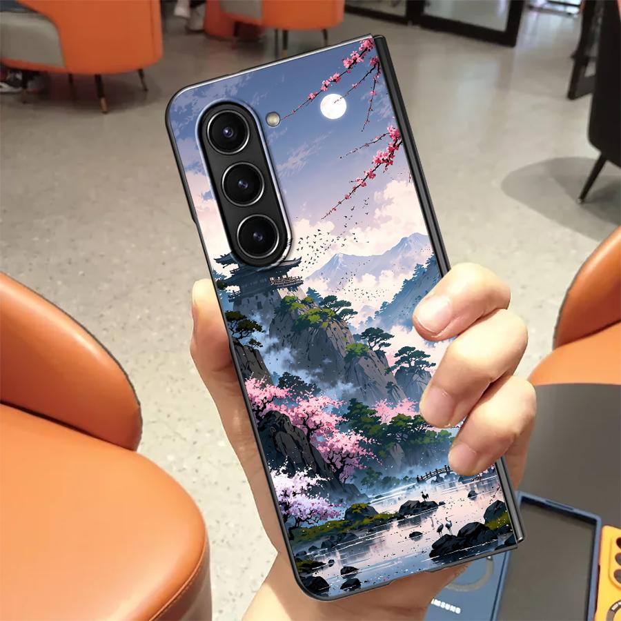 Ink Art Print Japanese Landscape Mountain Back Phone Cover Case for Samsung Galaxy ZFold4 ZFold6 ZFold7 ZFold5 Z Fold 7 6 5 4 3