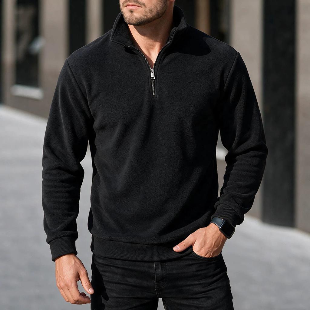 Men S Solid Half Zip Casual Stand Collar Long Sleeve Sweatshirt