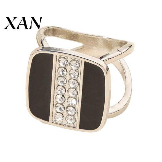 Silver Scarf Fastener Square Button, Vertical Rows of Rhinestone Design, Smooth Buckle Accessory Silk Elegant Clip for Shawls And Collars Black White