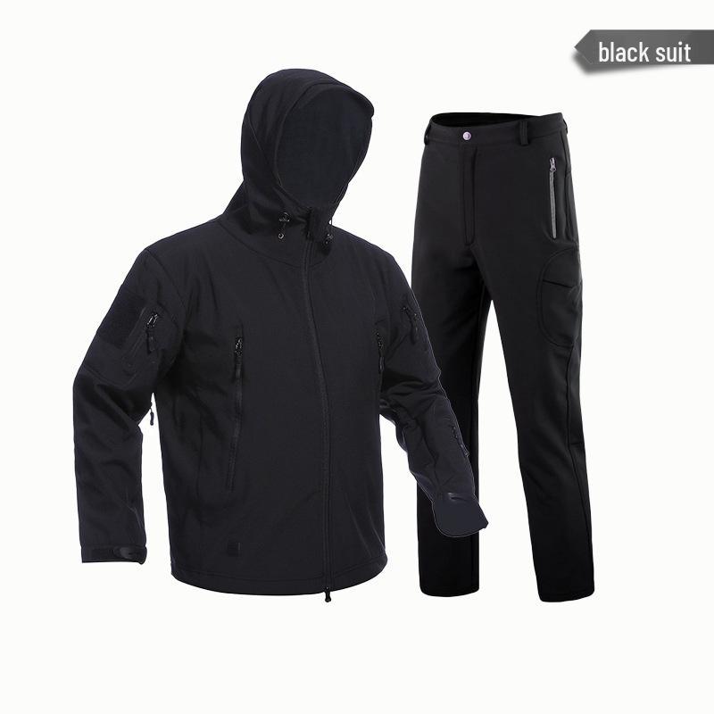 Alpha Green Tactical Sharkskin Waterproof Ski Suit: Camouflage Soft Shell Pants & Warm Fleece Set