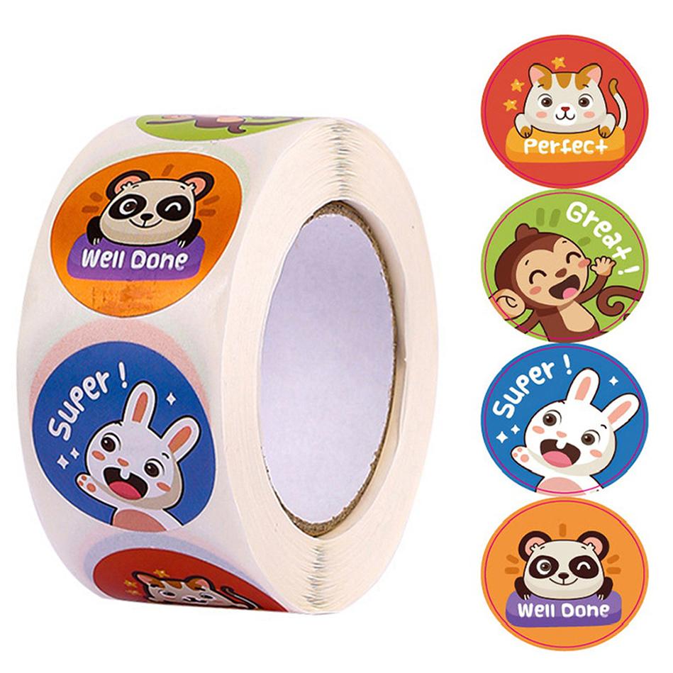 100-500pcs New Sticker Animals Reward Sticker For Kids Cute Pattern School Teacher Supplies 1 Inch Kawaii Encourage Sticker
