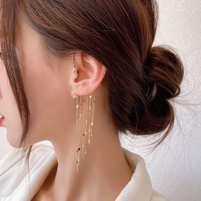 Delicati orecchini a clip con polsini per l'orecchio lunghi con nappe per donne Squisiti fermagli per ossa dell'orecchio senza orecchini penetranti Gioielli da sposa