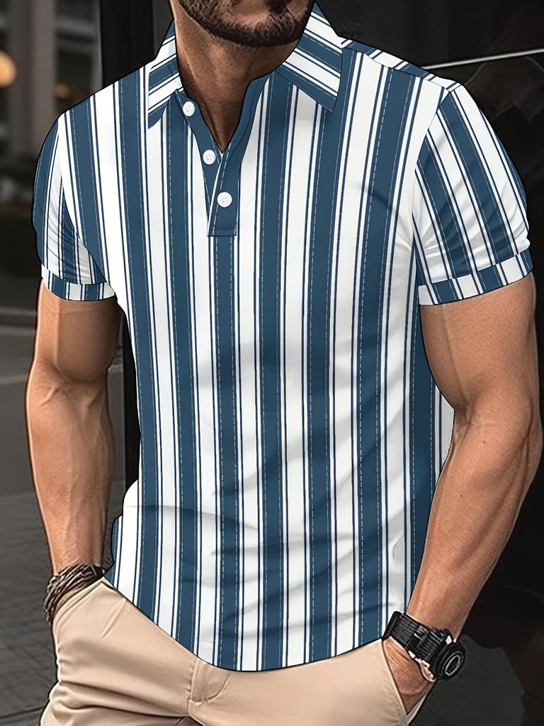 Printed Design – Not Textured Men's Fashion Striped Short-Sleeve Casual Shirt