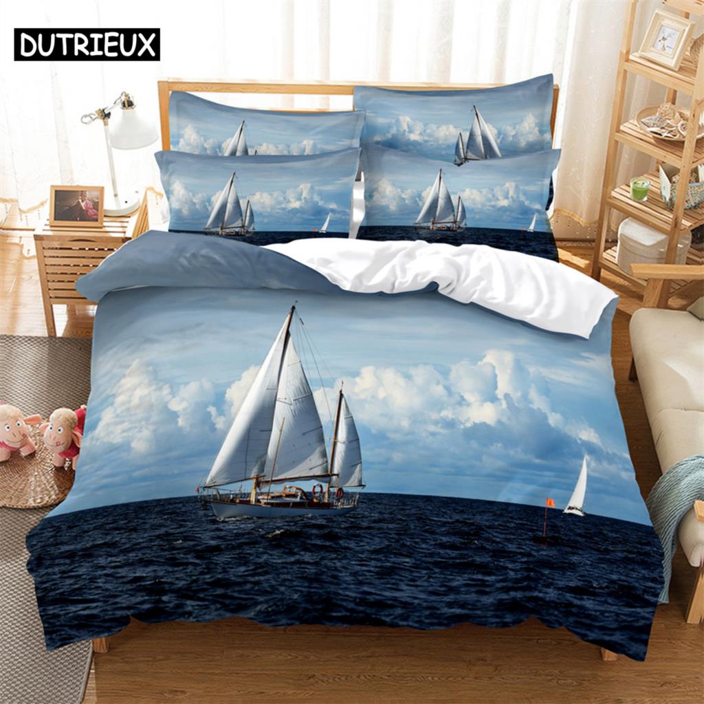 3D Digital Printing Sailboat Bedding Duvet Cover Set, Fashion Design in Queen Size 135x200cm