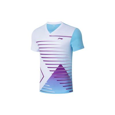 Li Ning Badminton Series Gestreept Logo Print V-hals Korte Mouw T-shirt Heren Tops Wit AAYS073-3