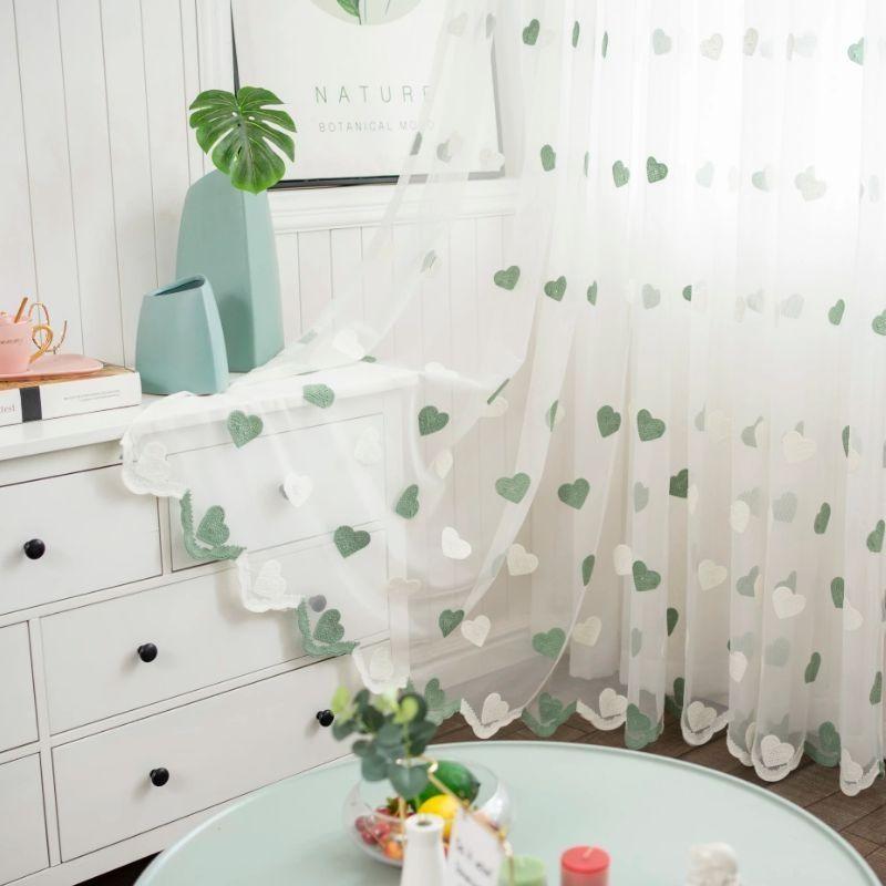 Embroidered Sheer Curtains, Semi-Sheer Polyester Window Drapes, for Bedroom and Living Room, All-Season Decorative Curtain Set