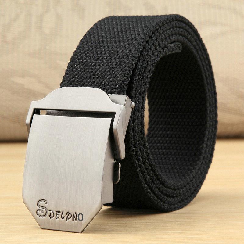 Men's Canvas Belt with Automatic Smooth Buckle - Casual Korean Style for Workwear, Students, and Outdoor Activities