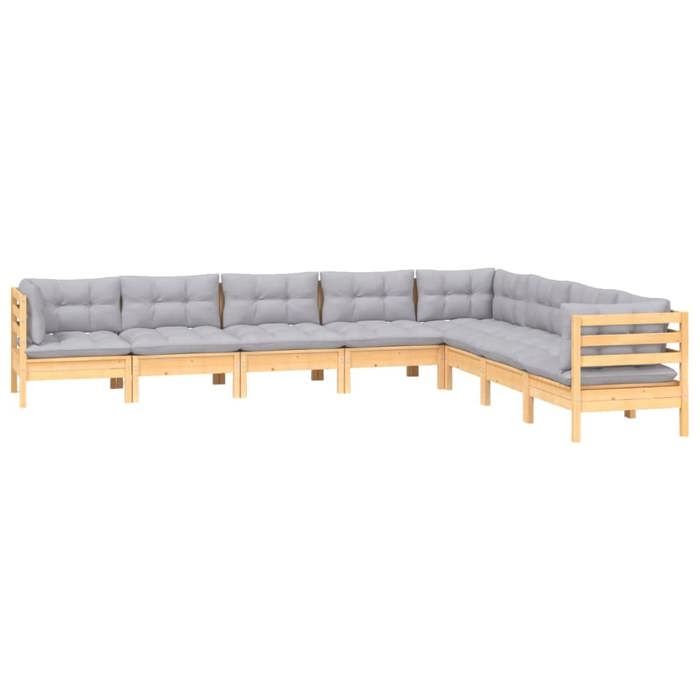 VidaXL Garden Lounge Set 8 Pcs with Grey Cushions Solid Pine Wood 3096802