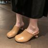 Europe, America 2025 summer and autumn shallow mouth round head middle heel temperament single shoes women wear fashion Muller half drag bag head sand