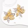 Vintage Metal Contrasting Color Large Flower Stud Earrings for Women Exaggerated Alloy Leaf Temperament Earrings Fashion Jewelry