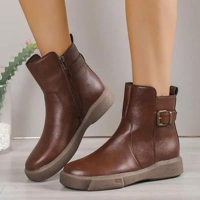 Scarpe da Donna 2025 Moda Stivali Invernali da Donna Colore Solido Punta Tonda Zip Fibbia a Una Parola Tacco Basso Zapatillas De Mujer