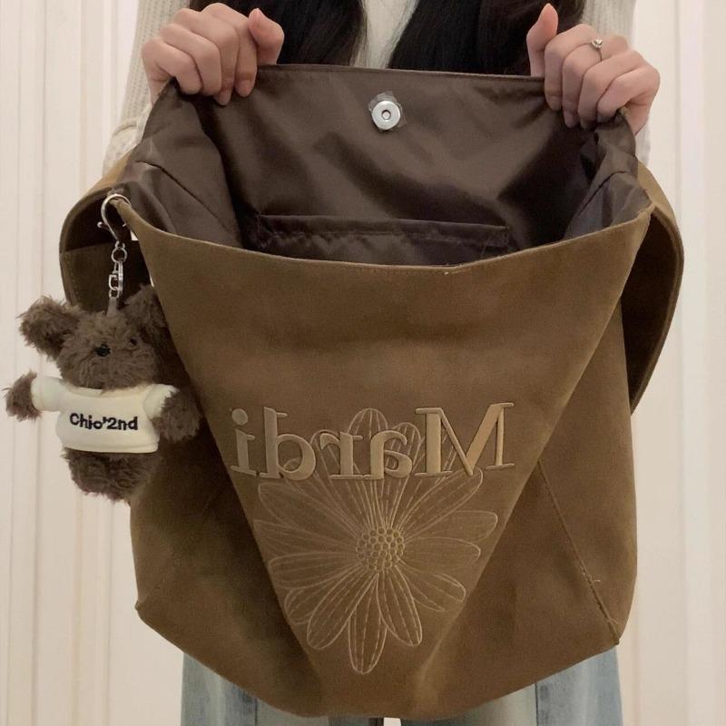 Embroidered Tote Bag with Large Capacity, Casual Letter-style, Commuter Single Shoulder Crossbody Bag