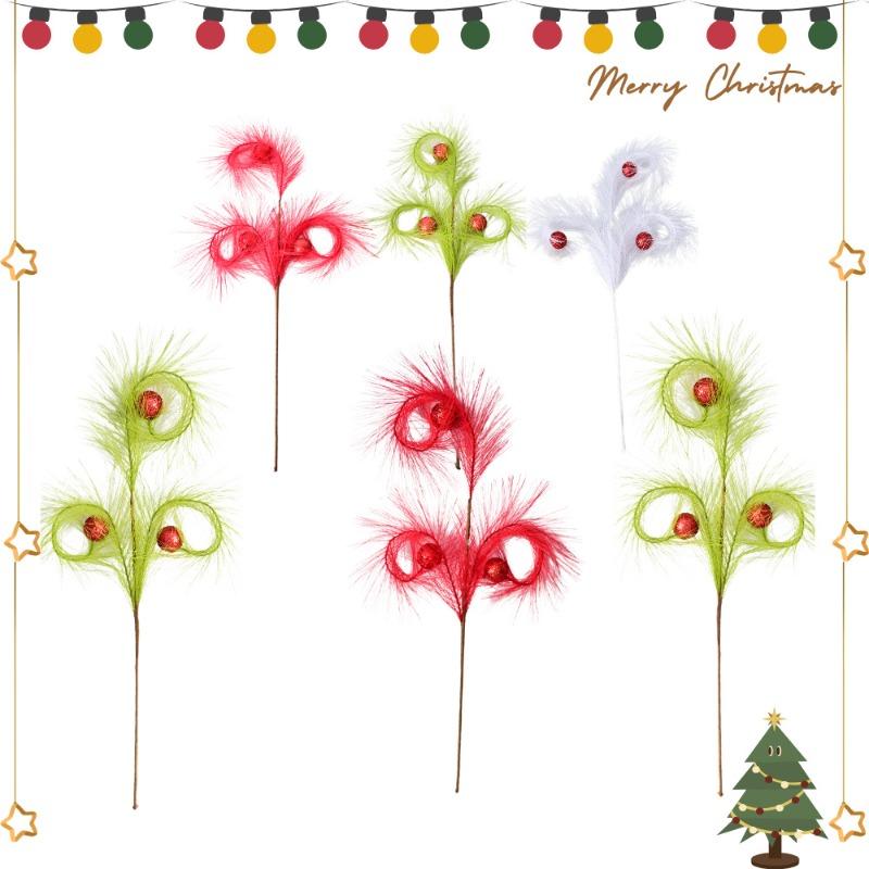 3 Fork Reed with Ball Christmas Branch Pampas Grass Christmas Tree Festive Atmosphere DIY Decorative Christmas Pendant Props