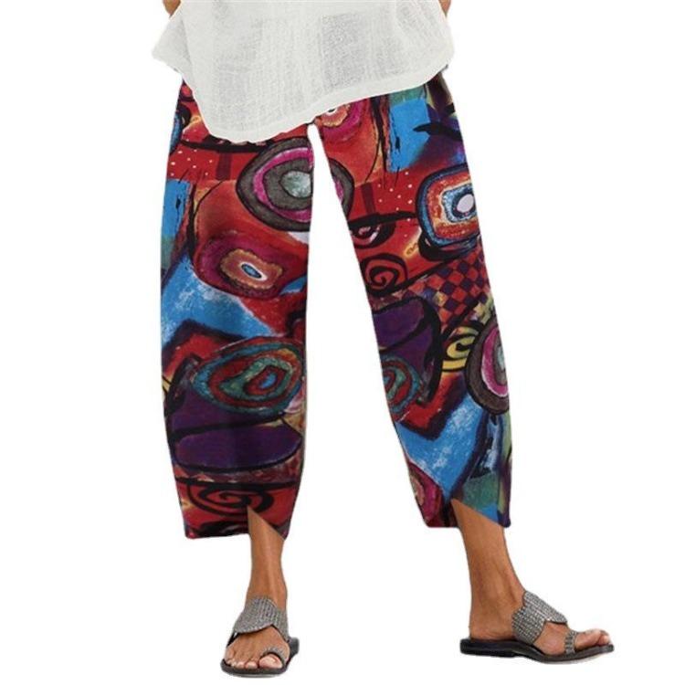 Women Plus Size Casual Loose Solid Color Nine Point Pants Cross Border Collection New