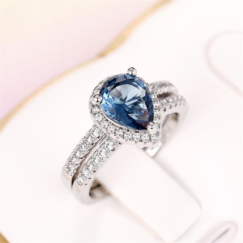 

CAOSHI Elegant 2Pcs/Set Engagement Ceremony Rings Brilliant Blue/White Cubic Zirconia Zircon Gift Women Accessories for Wedding 6