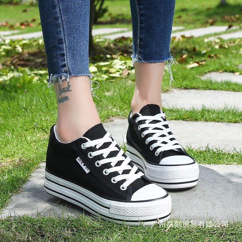 Inner heightening canvas shoes cloth shoes muffin thick-soled street shot board shoes lace-up spring