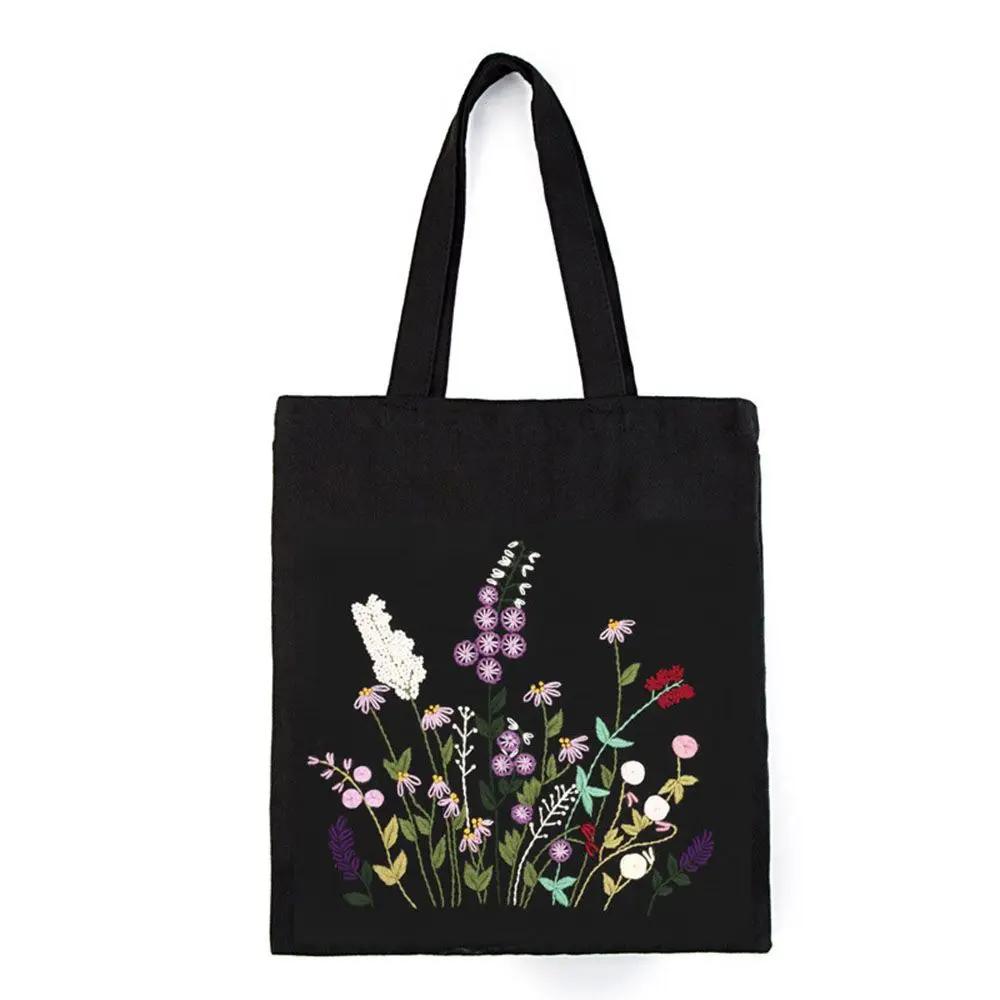 DIY Canvas Tote Bag Embroidery Kit With Flower Pattern Instructions Arts Crafts Supplies Carrying Bag Needlepoint Kits Beginners