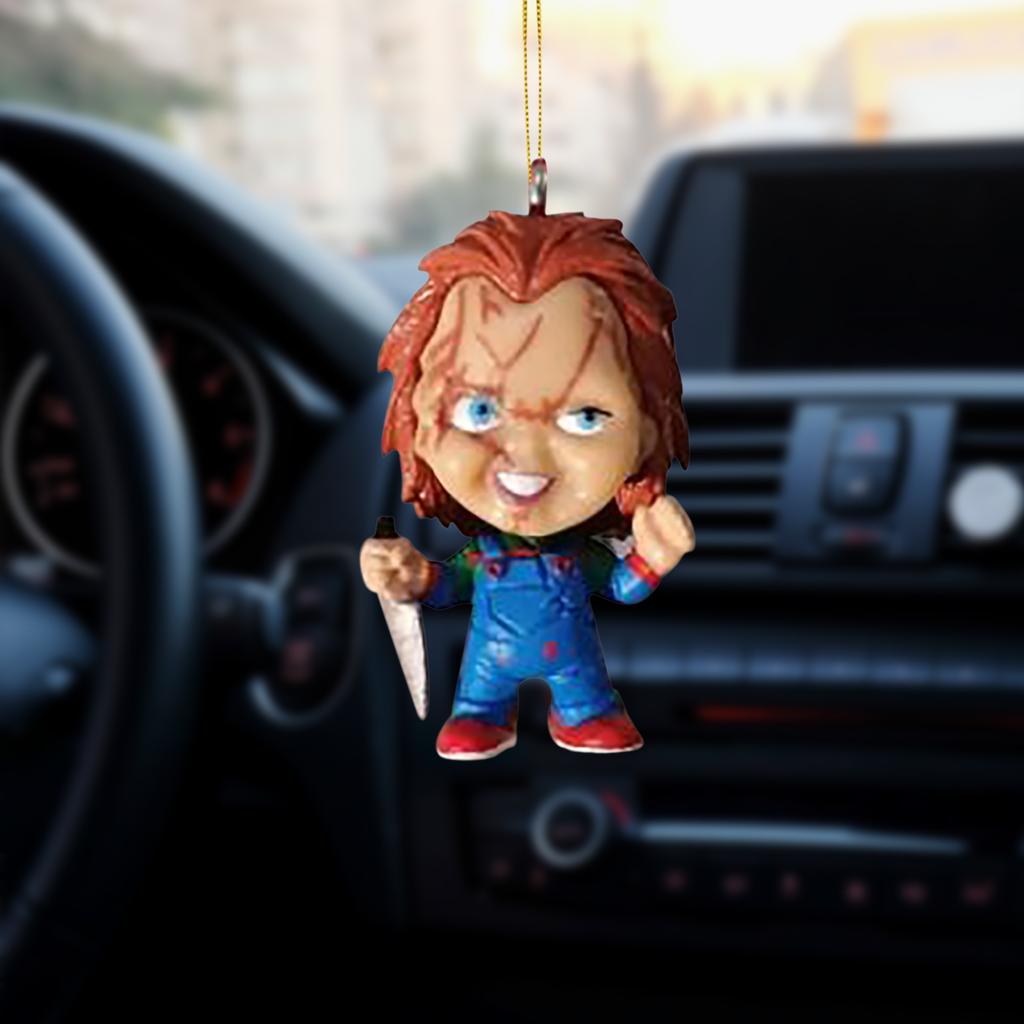 Acrylic Flat Horror Gnome Pendant Halloween Theme Car Interior Rearview Mirror Hanging Ornament Home Decor Accessories