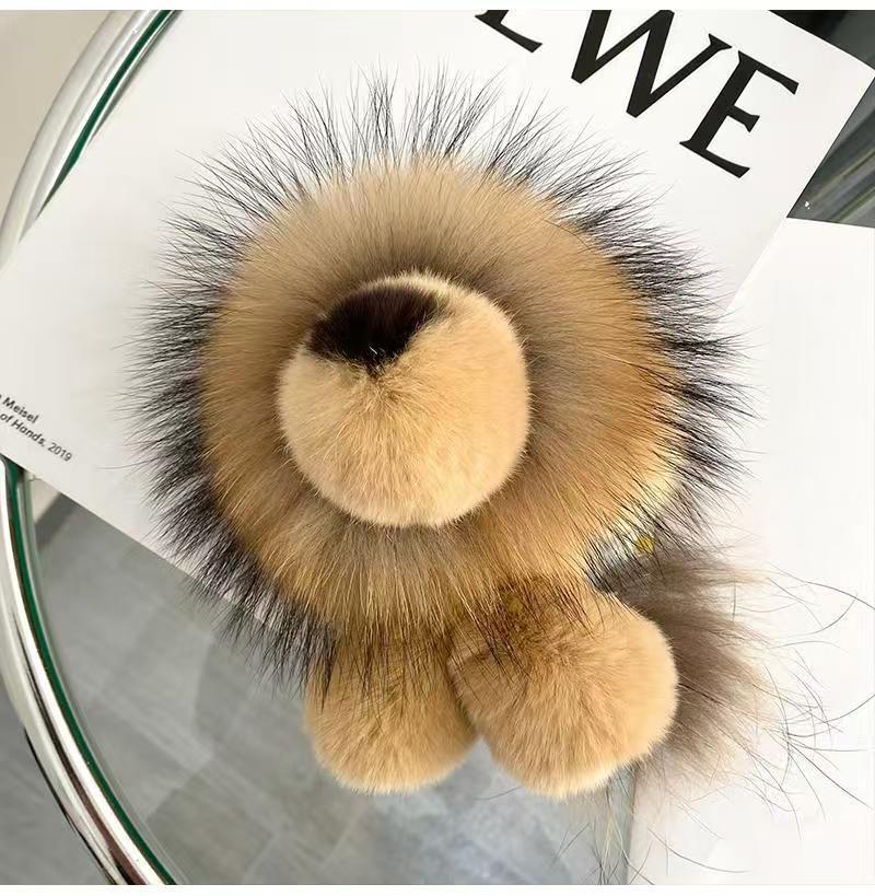 Genuine Raccoon & Rex Rabbit Fur Little Lion Bag Charm - Cute Plush Doll Women's Trendy Accessory