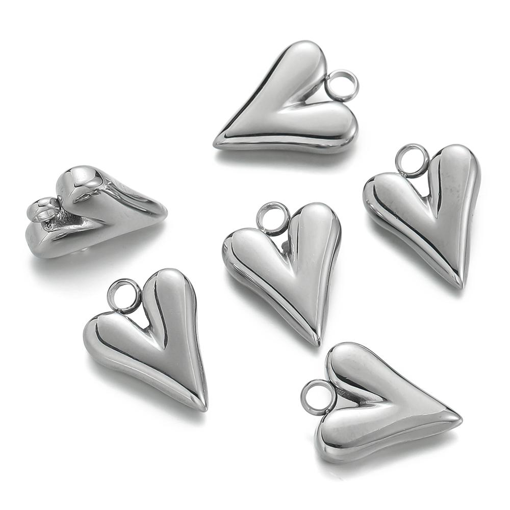 5pcs/lot Stainless Steel Heart Shape Charms Pendants for Handmade DIY Jewelry Necklace Earring Making Accessories