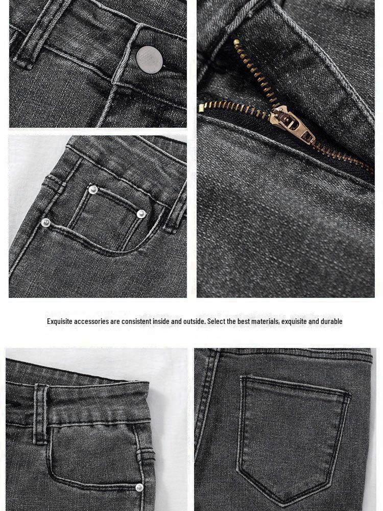 Women's High-Waist Slim Korean Pencil Jeans, Versatile Nine-Point Style, Elastic Fit for Autumn 2021
