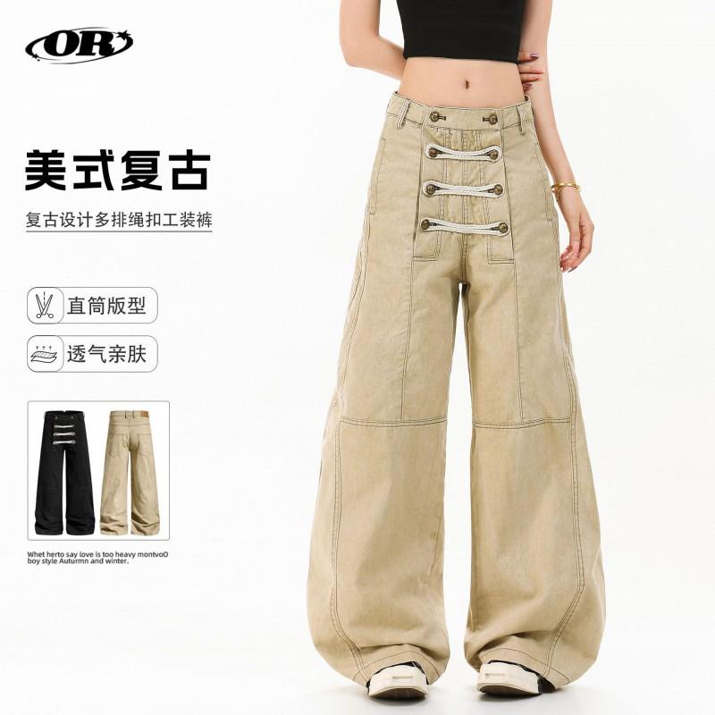 Oversized Cargo Pants Men Women Vintage Washed Straight Leg Casual Trousers American Style