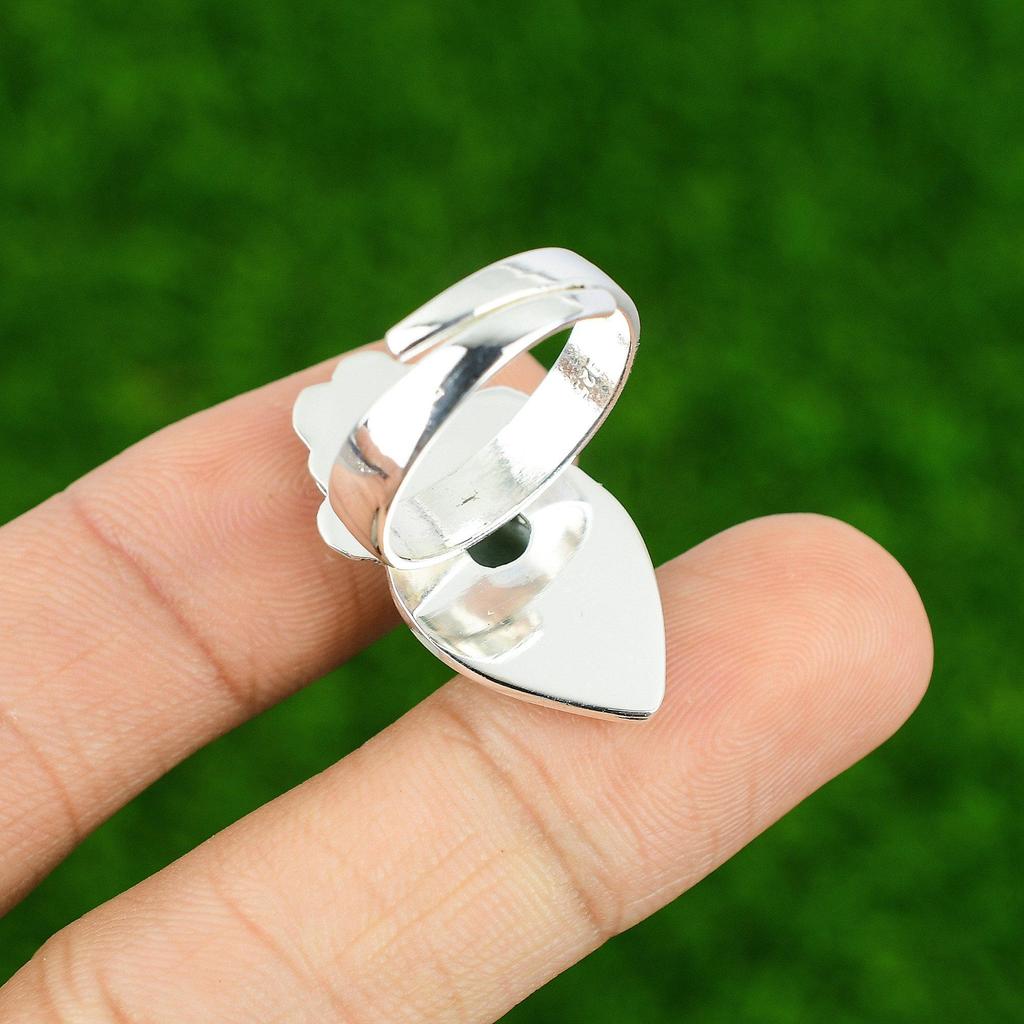 Gift For Women Multi Stone Flower Adjustable Ring 925 Silver Natural Larimar