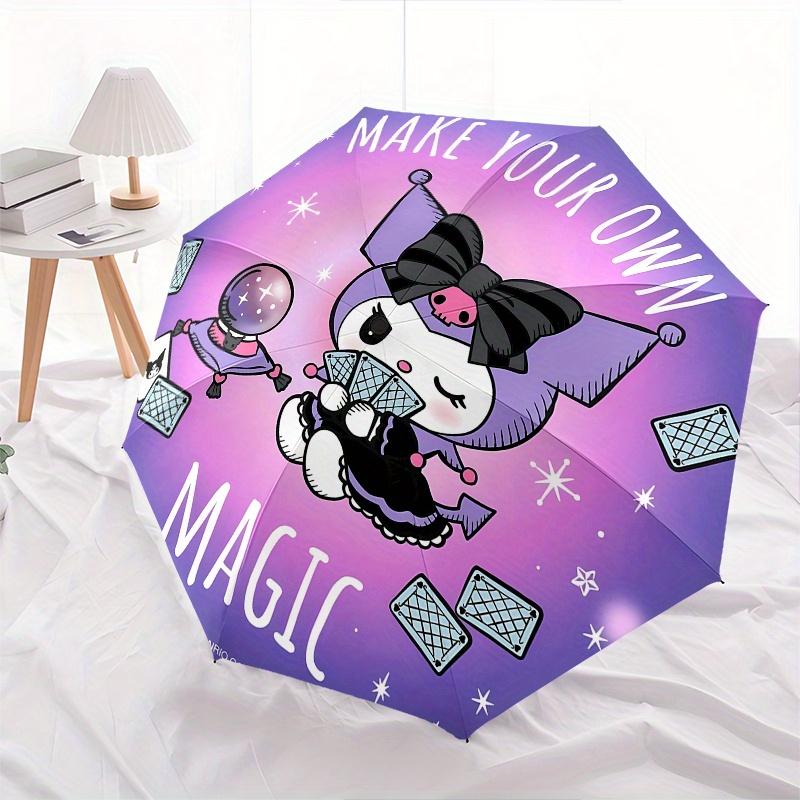 Kuromi, Magic Automatic Opening and Closing Parasol Compact Travel Umbrella with 8 Ribs for Women and Men Ideal Birthday/Christmas Gift, Out