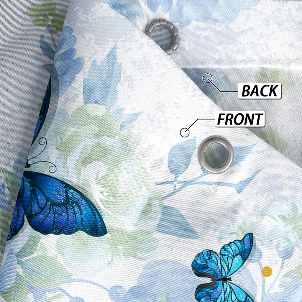 1 Piece Of 180X180Cm Blue Butterfly Flower Printed Shower Curtain Partition, Bathroom Waterproof And Mold Resistant