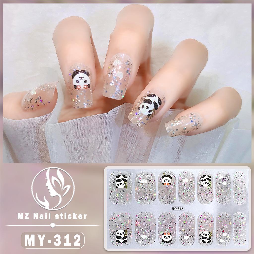 Panda Butterfly 5D No-Bake Nail Stickers - Full Cover, Waterproof, Faux Diamond Design