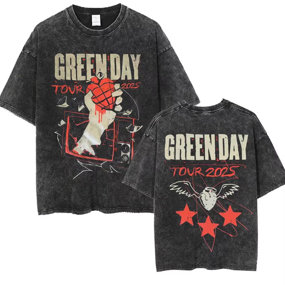 Washed Vintage Punk Band Green Day Kerplunk Graphic T-shirt Men Women Gothic Rock Retro T Shirts Men's T-shirts