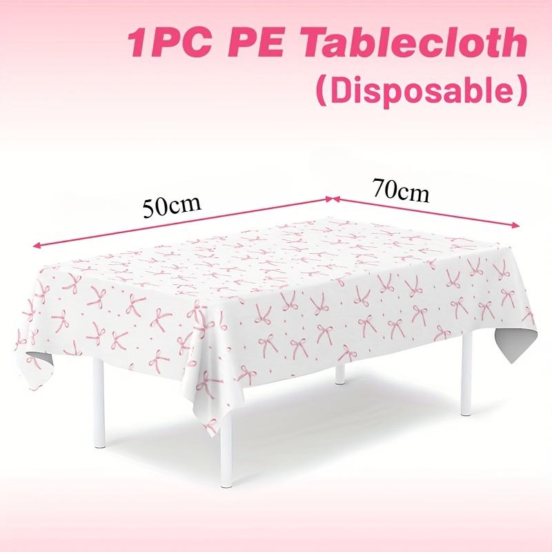 1pc Pink Bow & Star Disposable Plastic Tablecloth, Elegant Party Decoration for Weddings, Bridal Showers, Birthdays, Baby Showers, and Celebrations