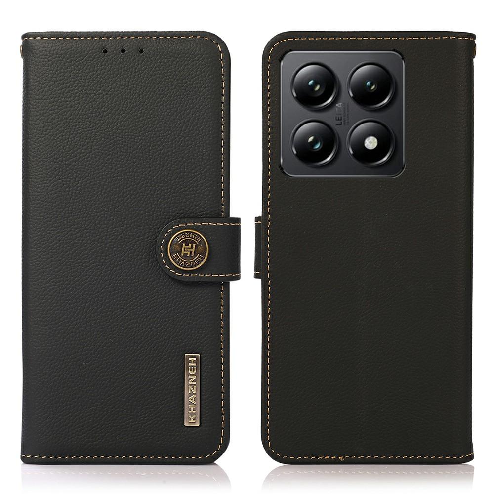 

KHAZNEH For Xiaomi 14T Pro Case Genuine Cow Leather Wallet Phone Cover Black