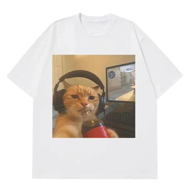 Funny Gamer Cat Meme Printed Tshirt Women Fashion Summer Short Sleeved Casual Harajuku T-shirts Tops Casual Clothing