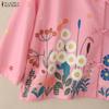 ZANZEA Women Summer Round Neck Long Sleeve Loose Floral Blouse