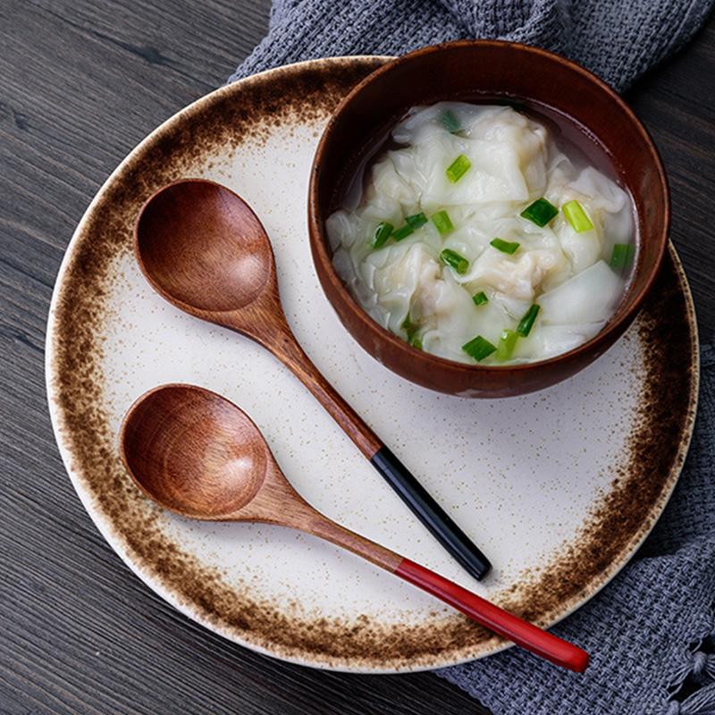 2 Pezzi Cucchiaio in Legno Giapponese Cucchiaio in Legno per Riso e Zuppa Set di Cucchiai in Legno da Cucina Per Mangiare Zuppa Dessert Cucchiaino Cucchiaio per Bambini Stoviglie